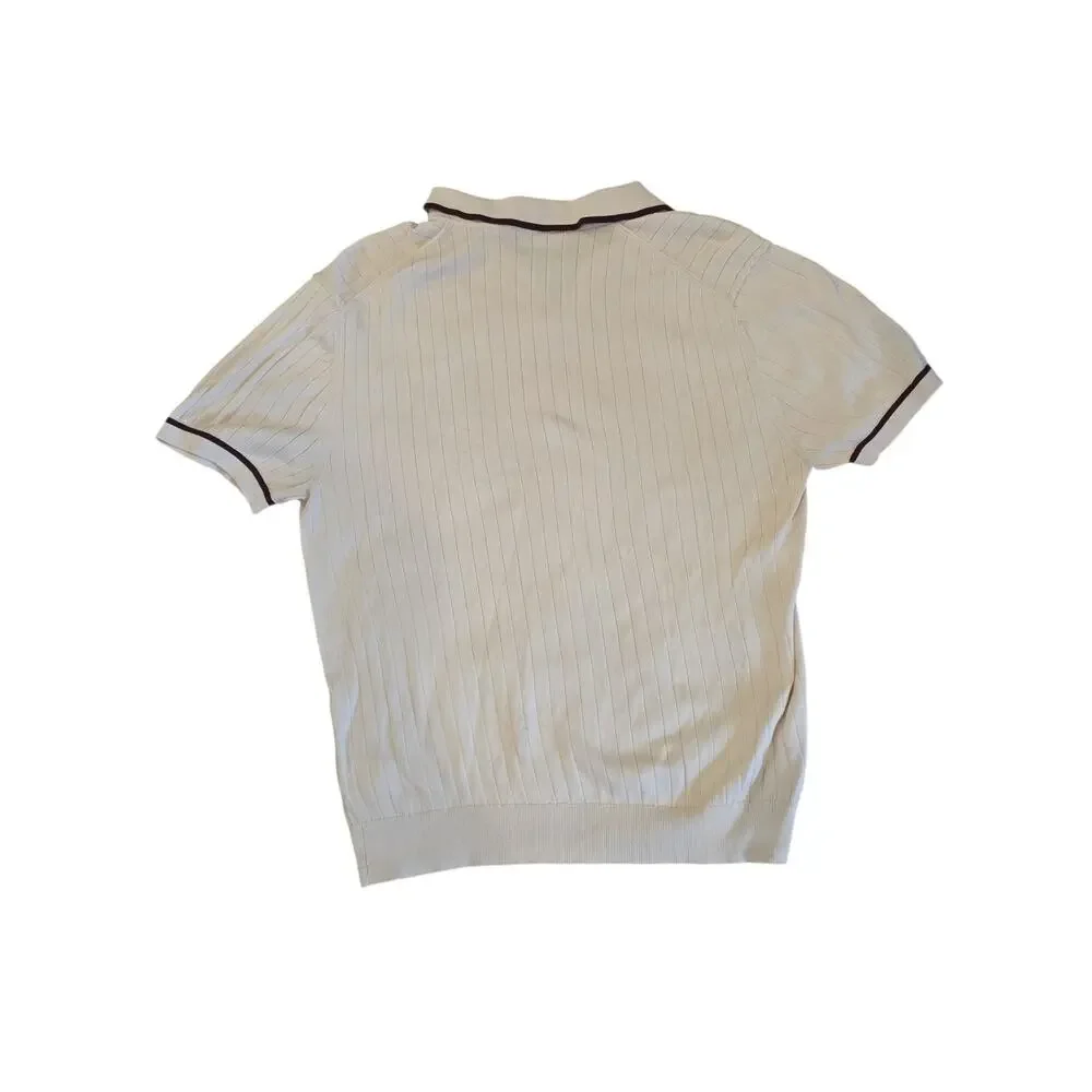 Tie Bar Ribbed Sweater Polo color is vintage Ivory, Mens Large - Picture 3 of 7